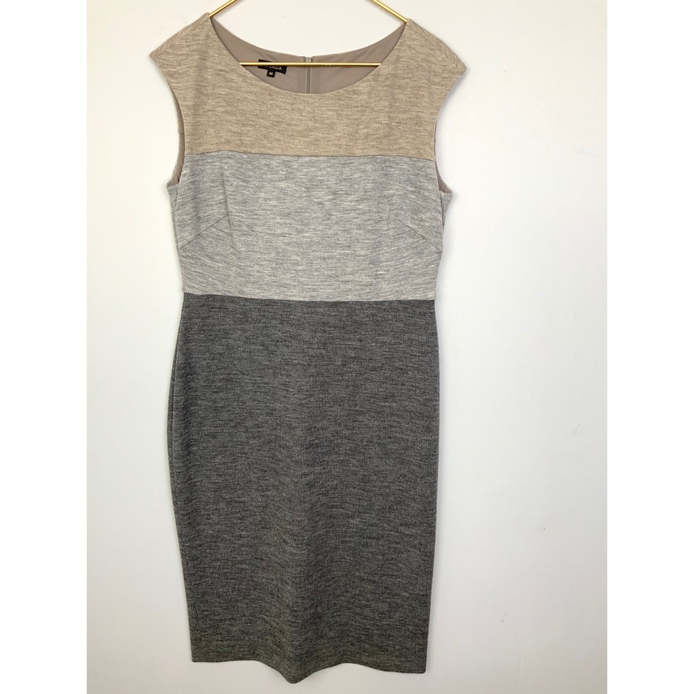 ESCADA Sz 40/US8 Gray Tan Colorblock Wool Shift Dress Career Office Neutral